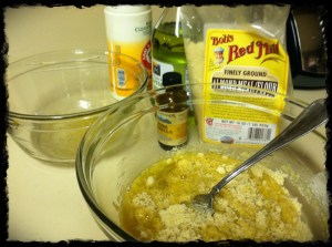 Mixing the dry with the wet ingredients