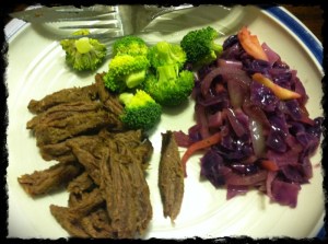 1/15/13 Dinner – Skirt Steak, Raw Broccoli and Chez Panisse Braised Red Cabbage