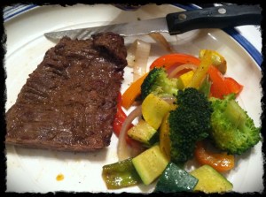 1/28/13 Dinner – Skirt Steak, Mixed Veggies, Coconut Flakes