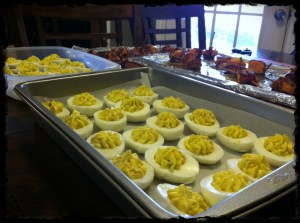 Superbowl Party Eats – I forgot to add this pic yesterday! doh! Paleo Deviled Eggs and Bacon Wrapped Sweet Potatoes